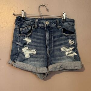 American Eagle High Waisted Ripped Denim Cuffed Shorts Size 10
